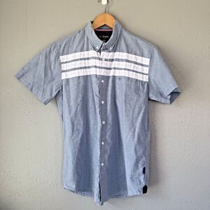 Funk Men's Button Front Shirt Blue White Stripe Short Sleeved size M
